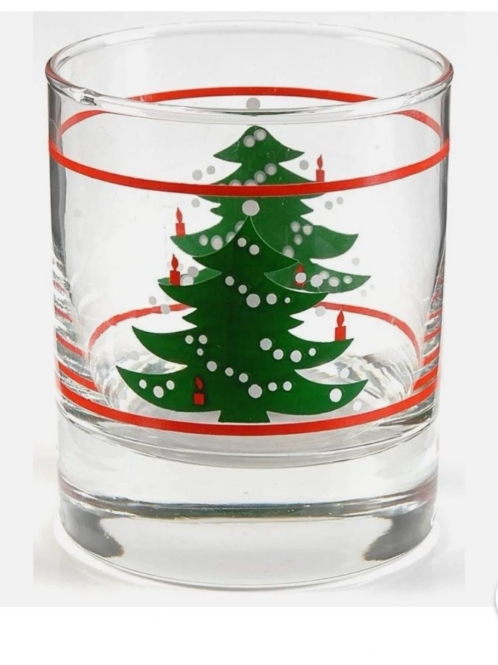 Holiday Glasses Tumblers with Green Christmas Tree & Red Candles - set of 6